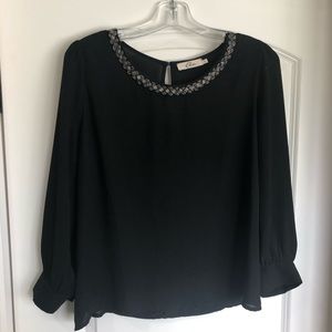 Elodie black long sleeve blouse beaded detail. (L)